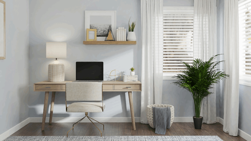 Une installation de télétravail avec un bureau.